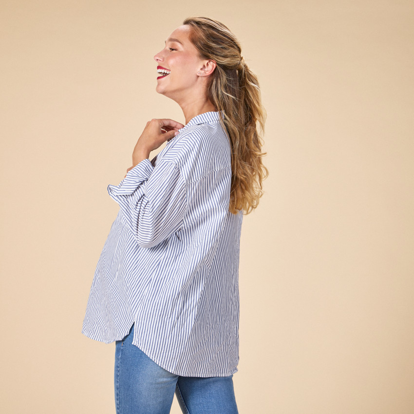 Camisa de manga larga a rayas para mujer 