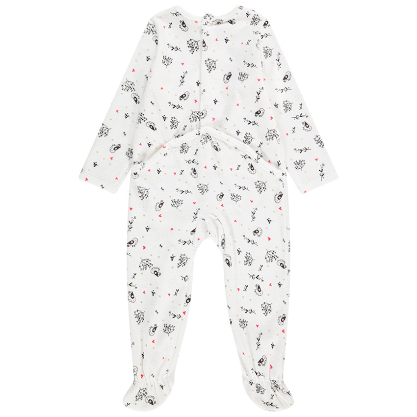 Pelele de terciopelo con estampado de pájaros y corazones para bebé niña 