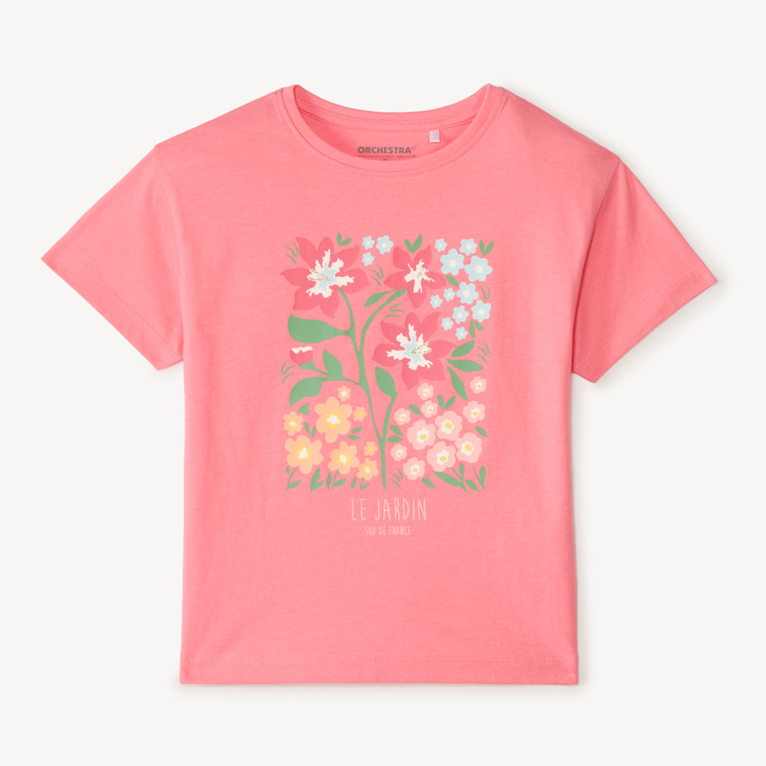 Camiseta de manga corta de corte oversize con estampado floral para niña 