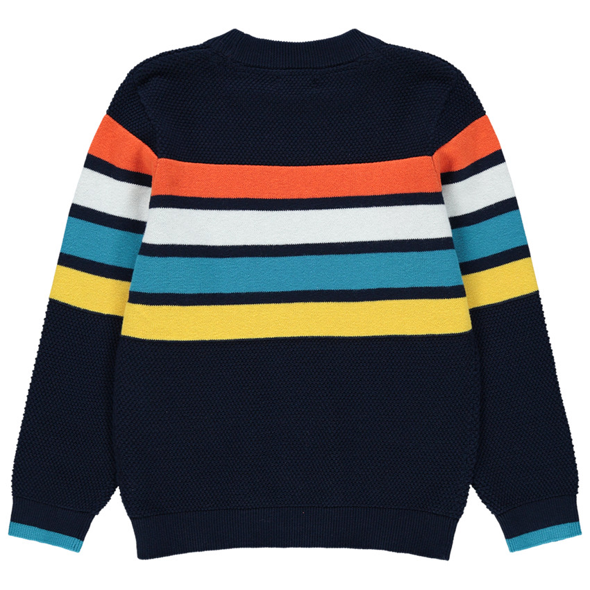 Jersey de punto de fantasía con bandas que contrastan y mensaje de jacquard 