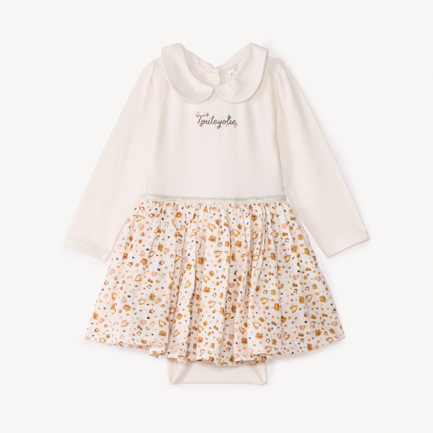 Ropita body efecto 2 en 1 con estampado de leopardo para niña. 