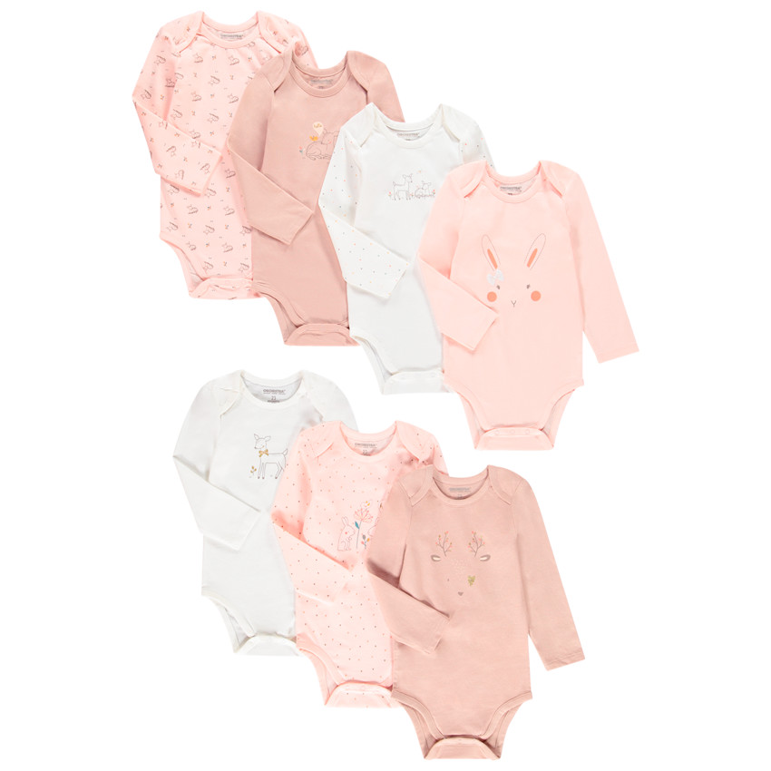 Pack de 7 bodies de manga larga de algodón orgánico para bebé niña 