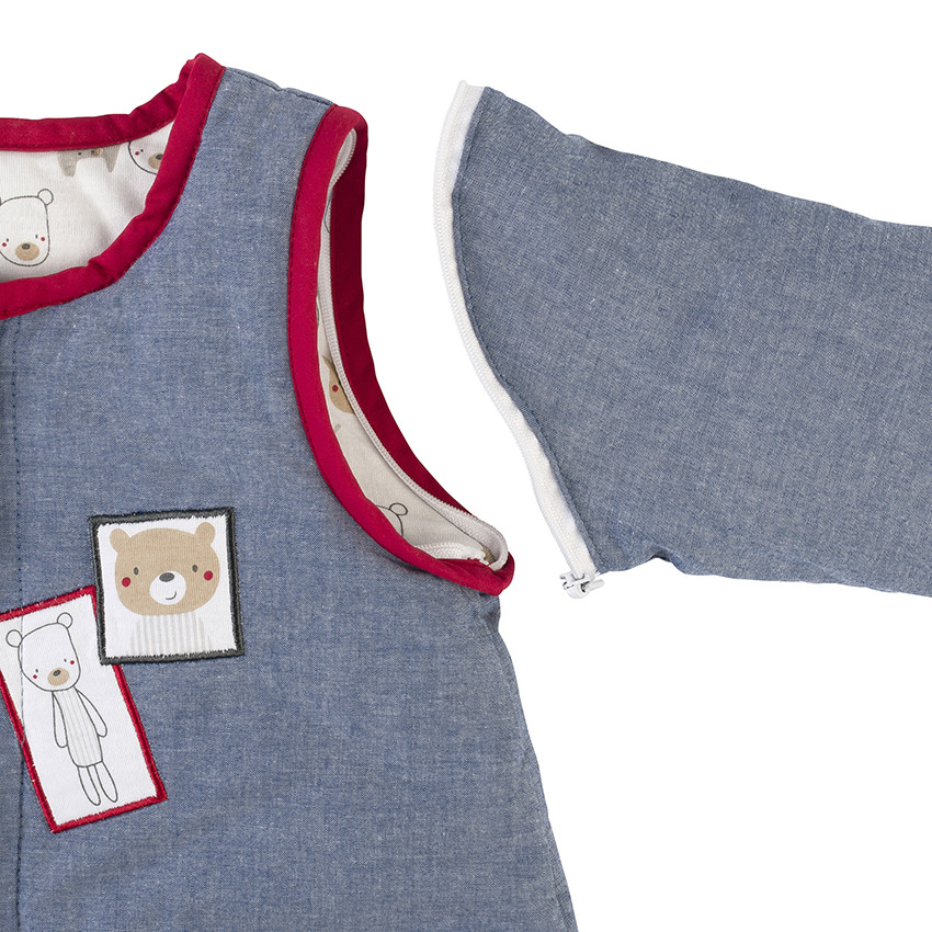 Saco de dormir en popelina y chambray con mangas extraíbles. 