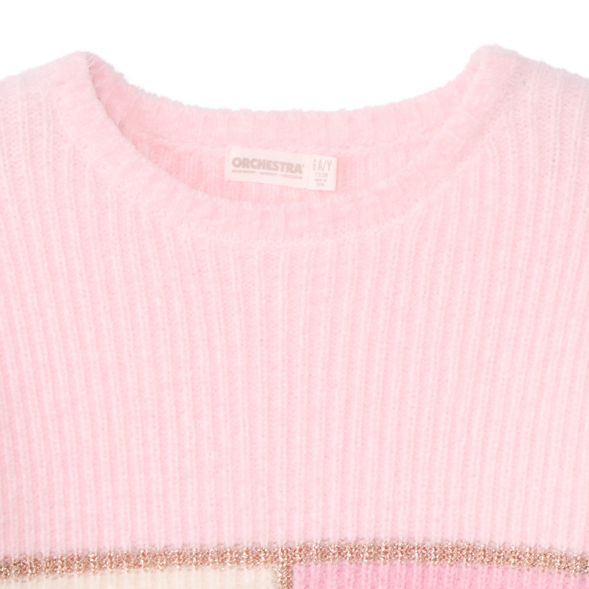 Jersey de manga larga de punto con efecto peluche tricolor para niña 