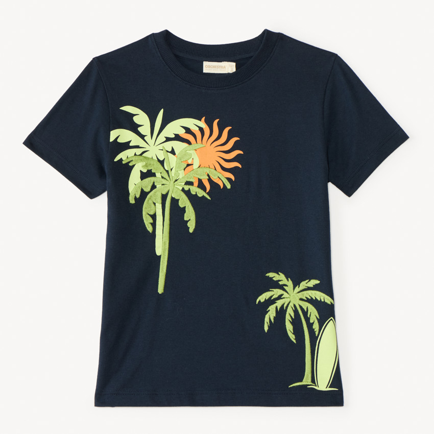 Camiseta de manga corta con bordado y estampado de palmeras para niño 