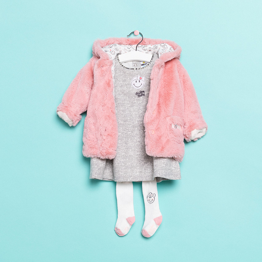 Vestido de manga larga de punto de fantasía con Smiley estampado 