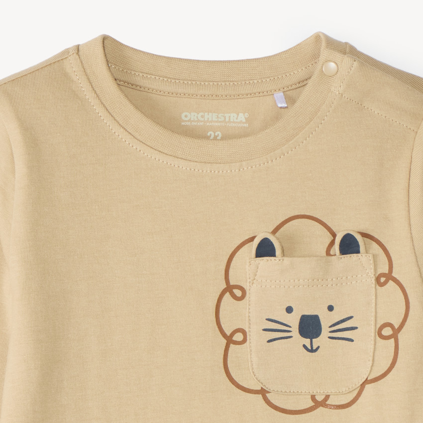Camiseta de manga larga para bebé niño con bolsillo divertido 