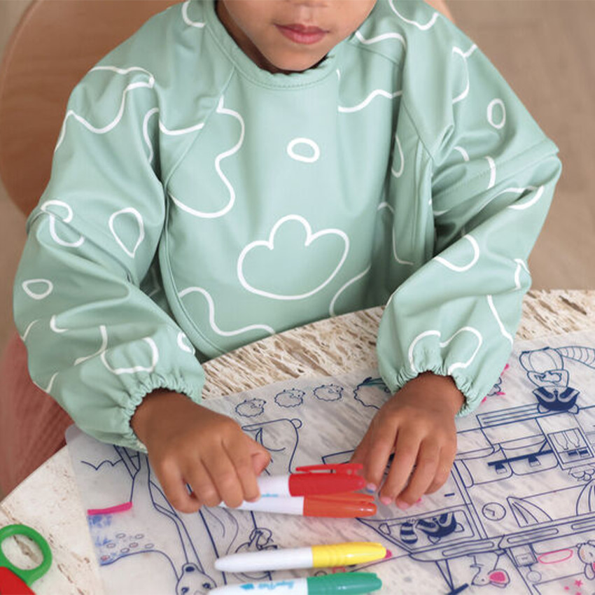 Bavoir tablier 2 en 1 avec manches amovibles sage green 