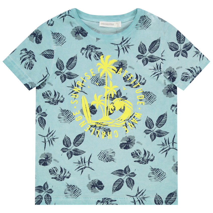 T-shirt manches courtes à imprimé végétal all-over et palmiers 