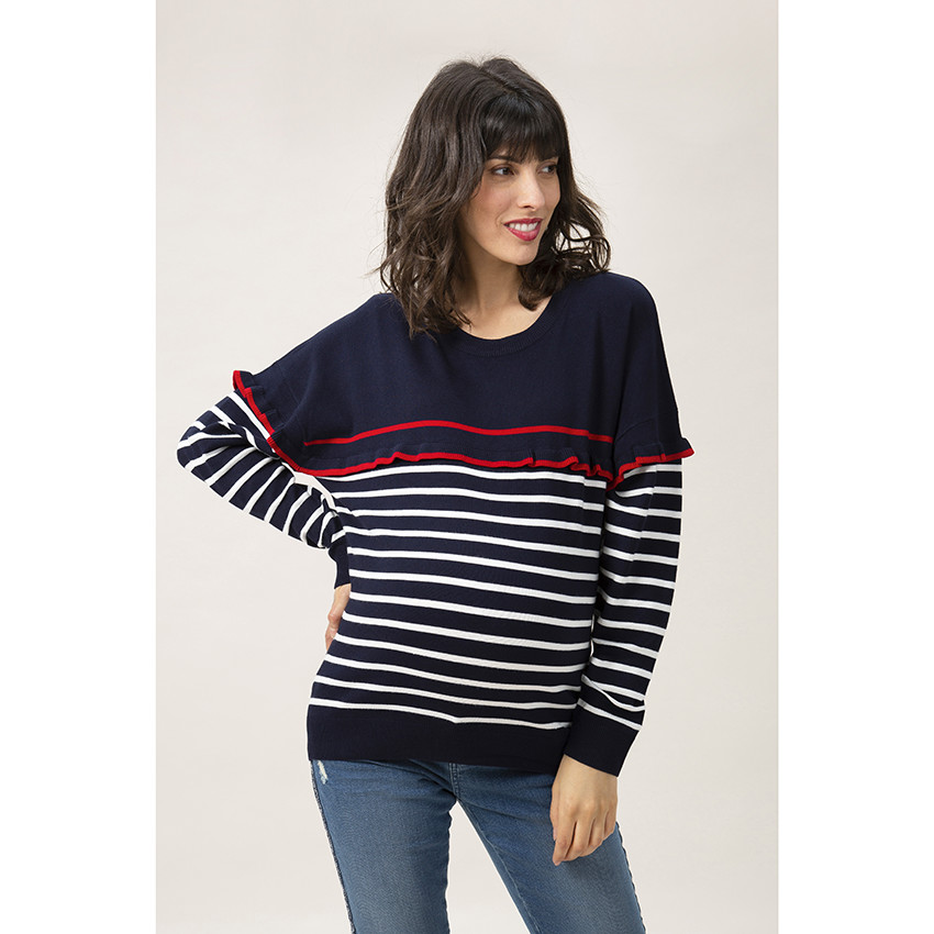 Jersey de punto de premamña de estilo matinal y volantes 