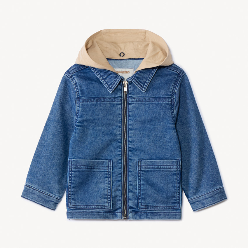 Chaqueta estilo worker de denim con capucha desmontable para bebé niño 