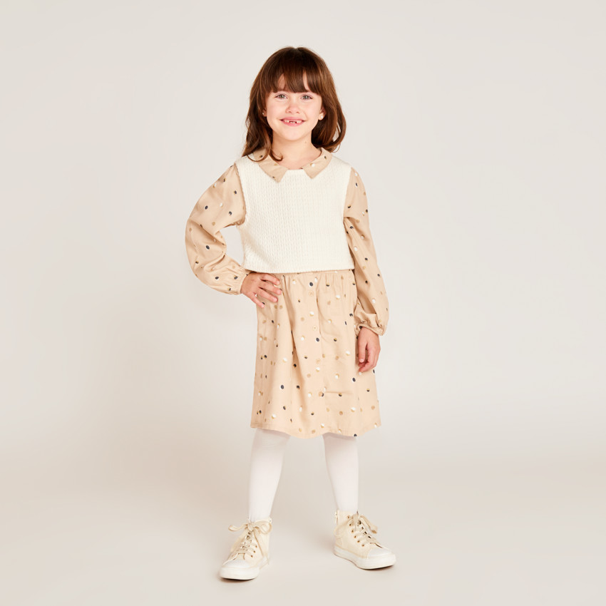 Robe à pois 2 en 1 avec manches longues pour fille 