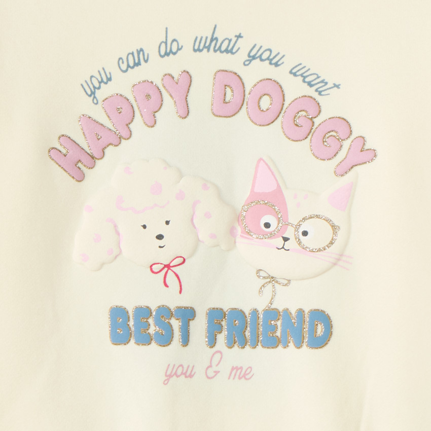 Sudadera de bebé niña oversize con estampado de perro y gato 