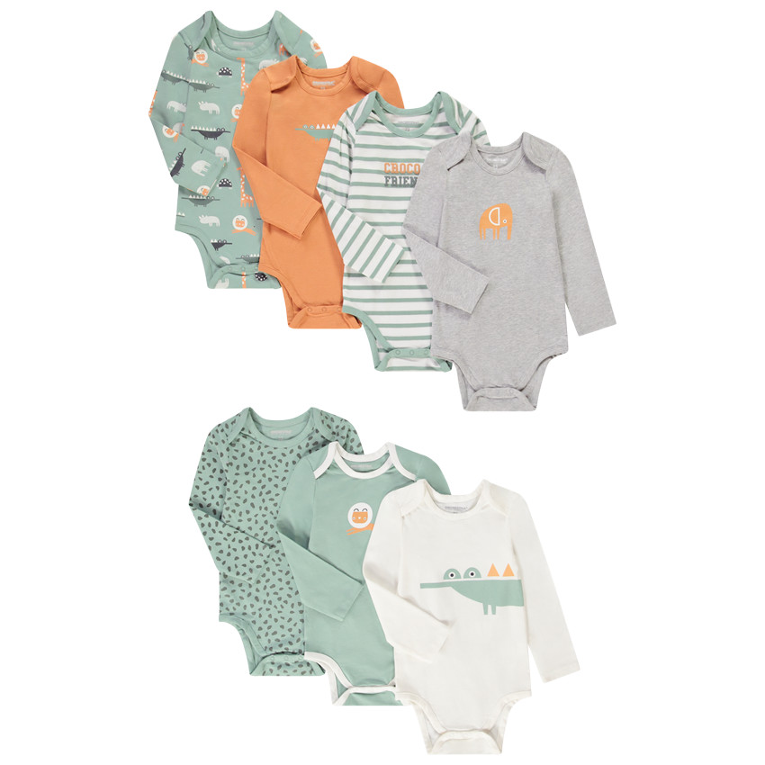 Pack de 7 bodies de jersey estampados para bebé niño 