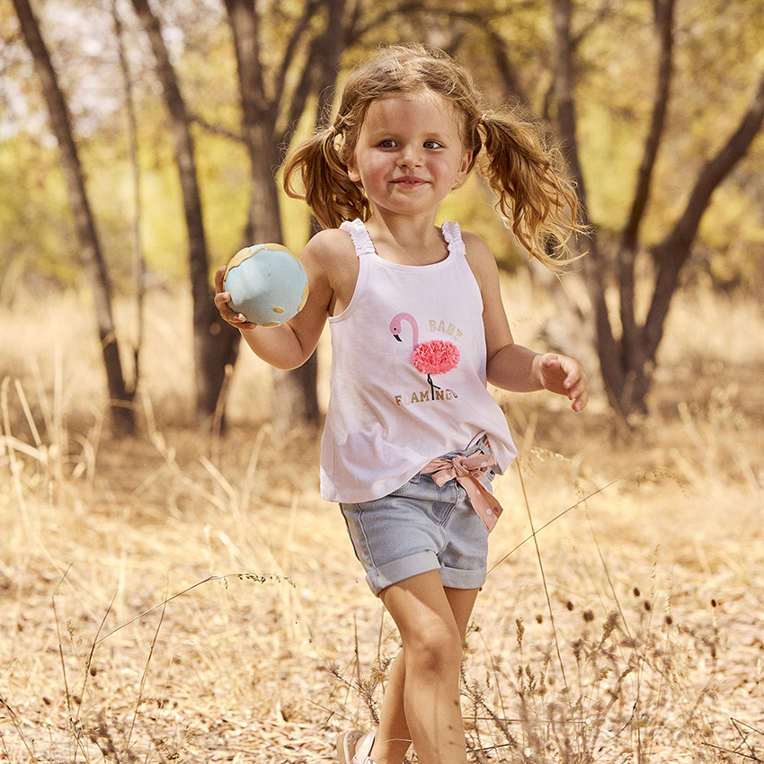 Camiseta sin mangas lisa con estampado de flamenco rosa efecto pétalos 3D para bebé niña 
