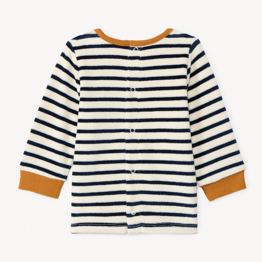 Pijama de 2 piezas en terciopelo a rayas para bebé niño con acabados según la edad 