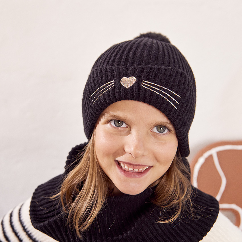 Conjunto de punto gorro gato + cuello niña 