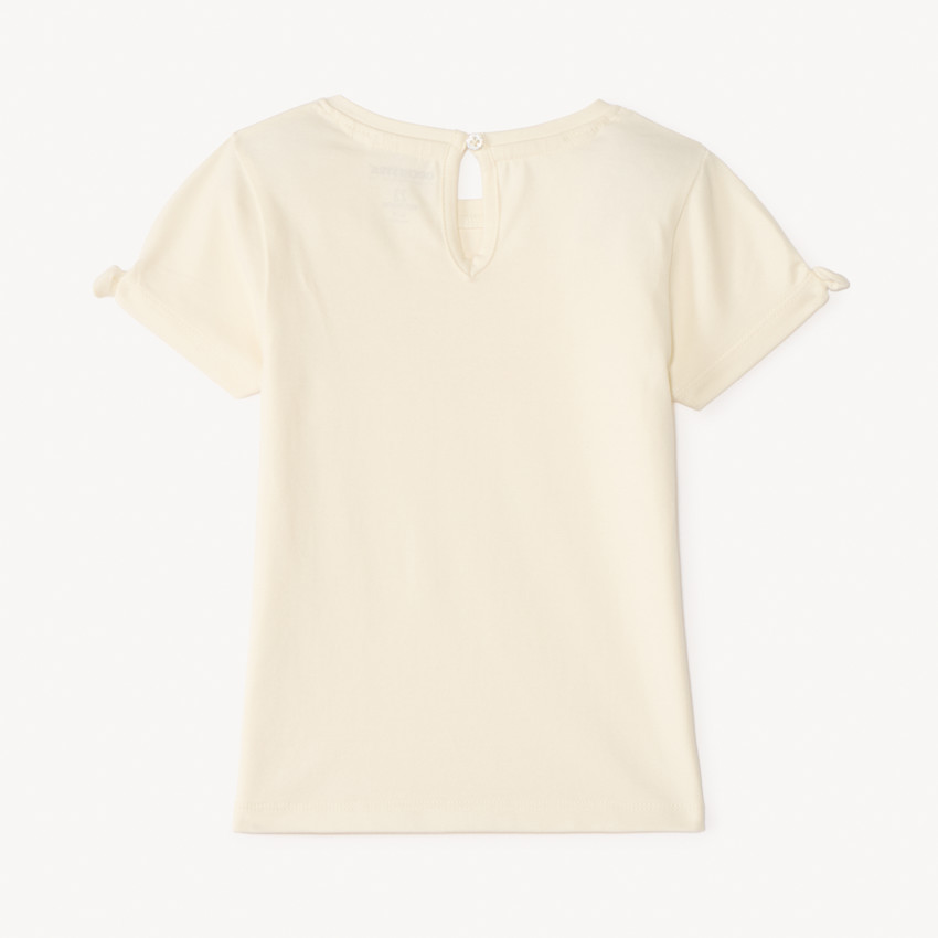 Camiseta de manga corta lisa con estampado de conejo para niña. 