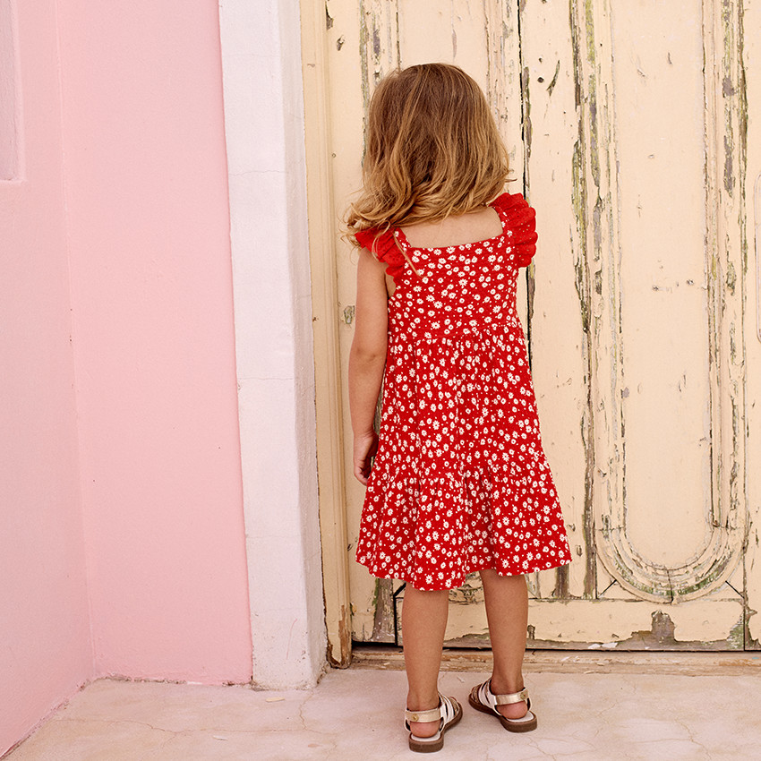 Vestido de manga corta estampado en tejido cloqué para bebé niña 
