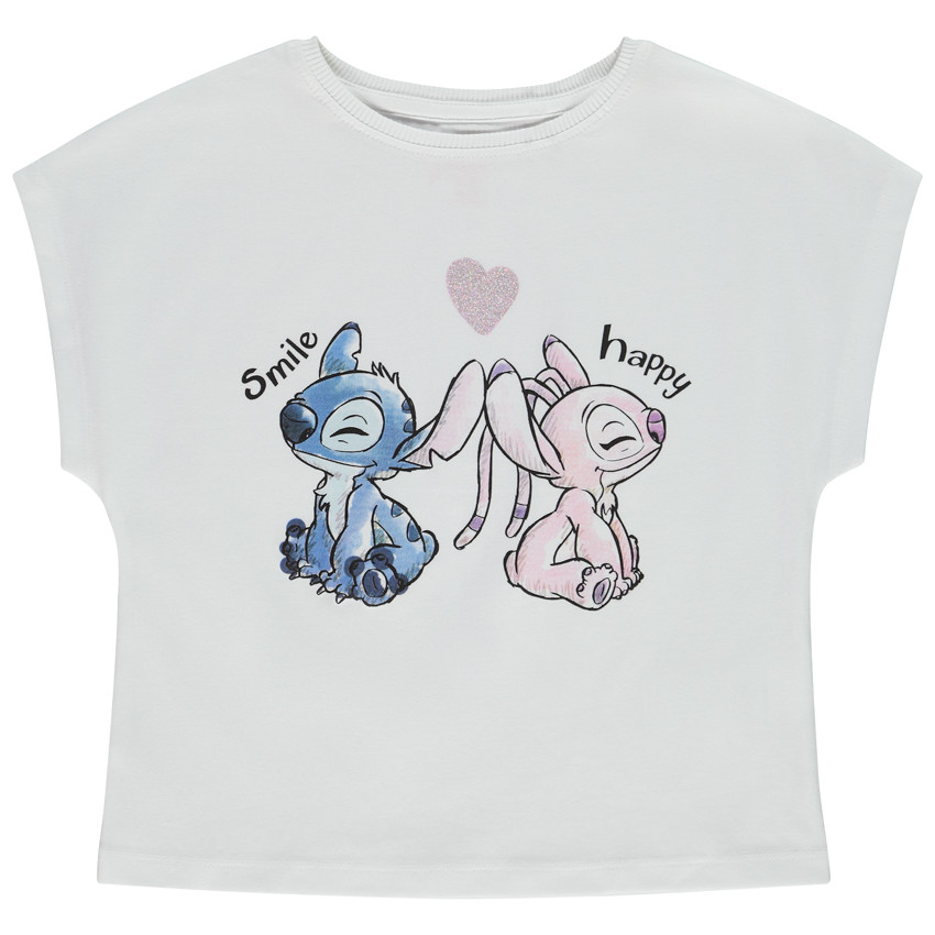 Camiseta manga corta print Stitch & Angel Disney para niña 
