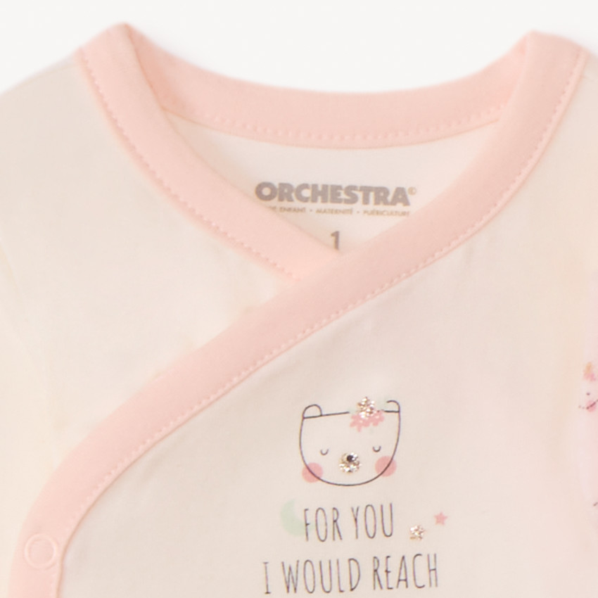 Conjunto de nacimiento 3 piezas con estampado de osos y luna para niña. 