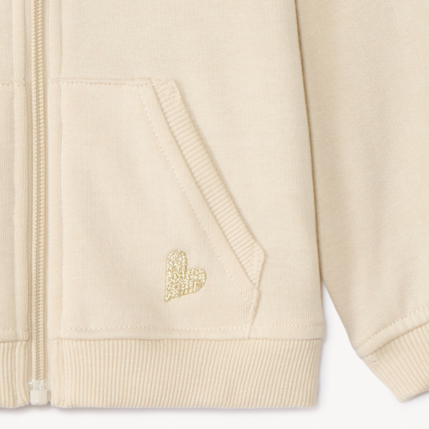 Chaleco liso de felpa con corazón bordado en lurex para niña bebé. 