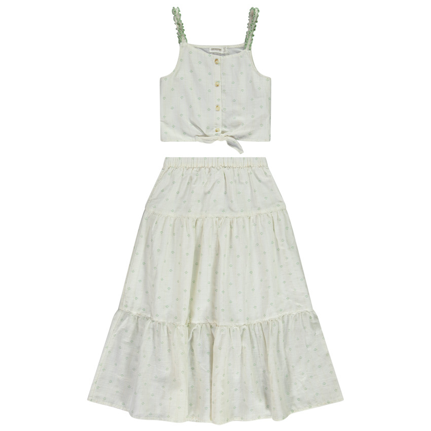 Conjunto 2 piezas combinadas top + falda larga para niña 