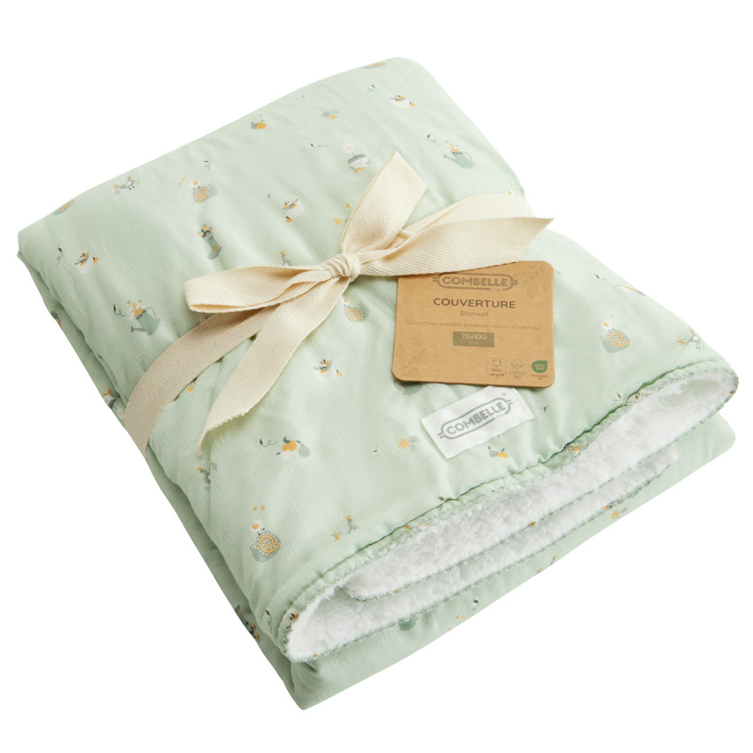 Manta reversible 70 x 100 cm Promenade Bucolique verde 