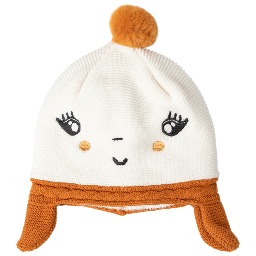 Gorro de punto forro de sherpa y detalles bordados 