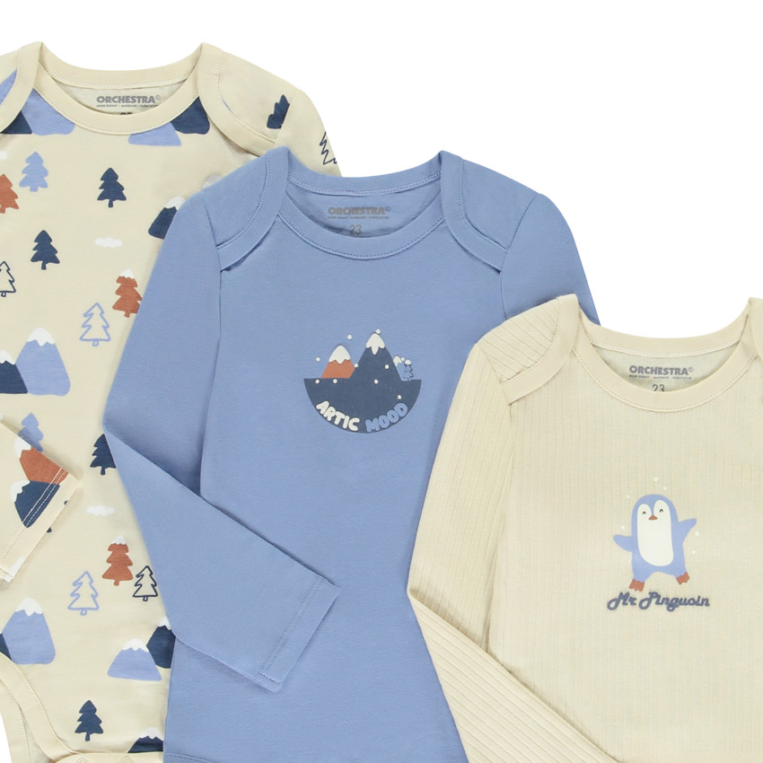 Pack de 7 bodies de manga larga motivos Artic para bebé niño con diferentes aperturas según la edad 