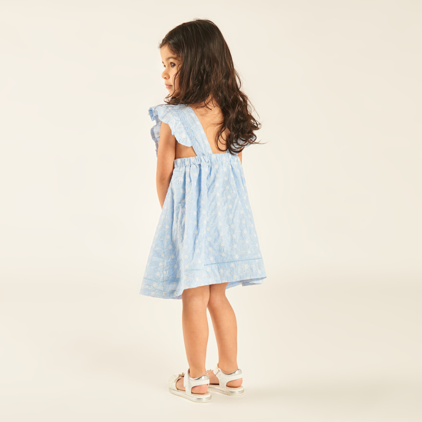 Vestido de tirantes con volantes de bordado inglés para bebé niña 