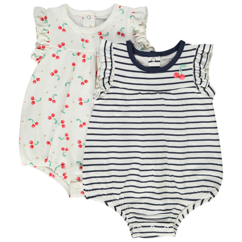 Lote de 2 monos cortos de punto de jersey para bebé niña 