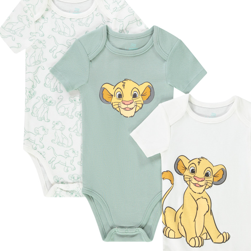 Pack de 3 bodies de algodón El Rey León Disney para bebé niño 