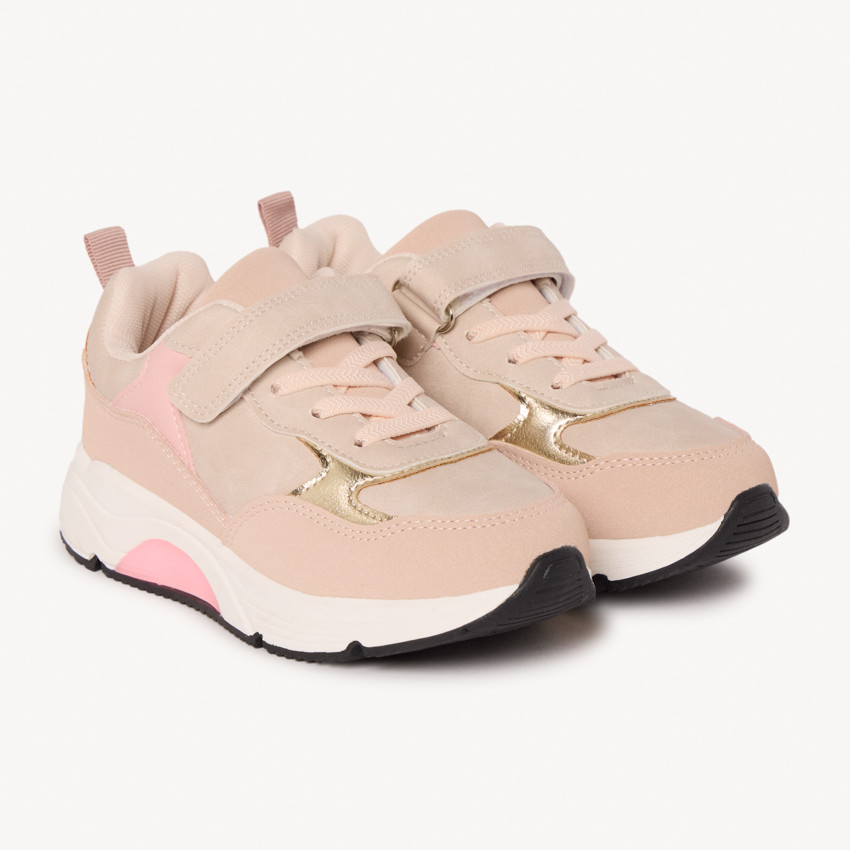 Zapatillas deportivas con cordones elásticos y velcro para niña 
