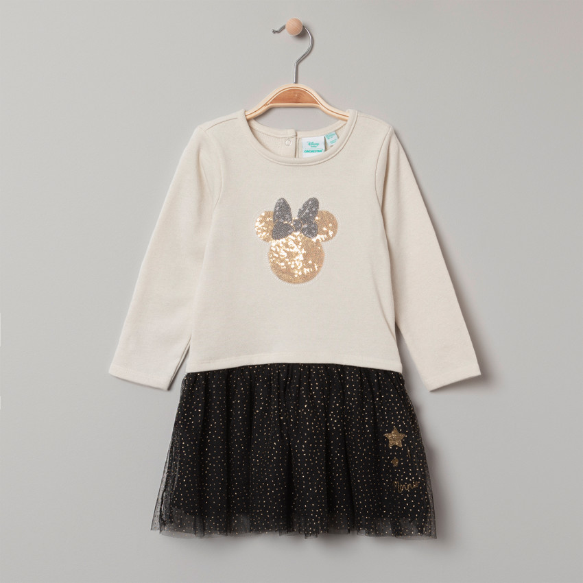 Vestido mangas largas efecto 2 en 1 estampado Minnie Disney en lentejuelas 