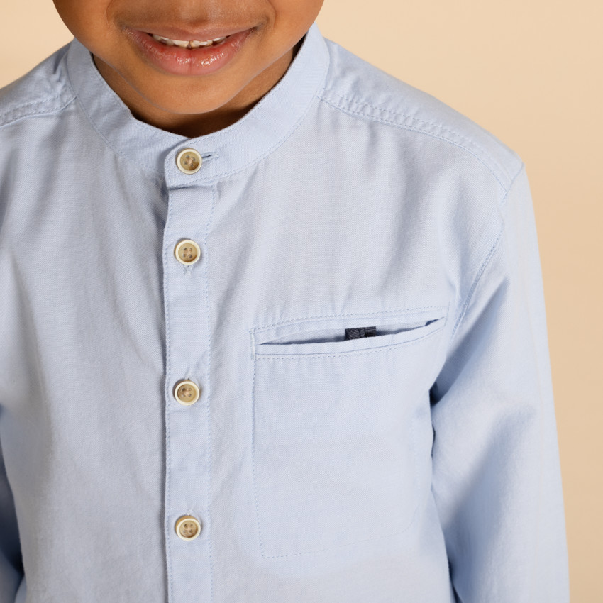 Chemise manches longues unie à col mao pour garçon 