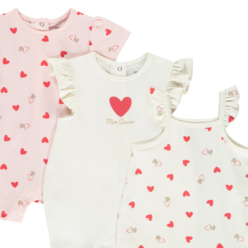 Pack de 3 combishorts fantasía a corazones para bebé niña  Additional Pack de 3 combishorts fantasía a corazones para bebé niña