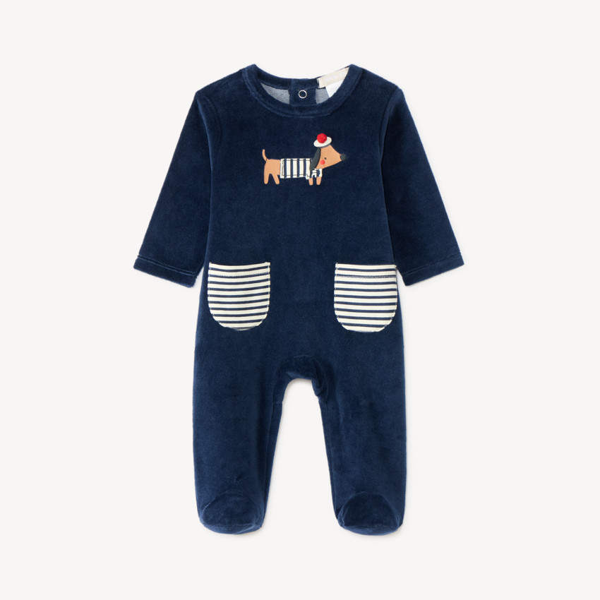 Duerme bien de felpa para bebé niño con bordado de teckel. 