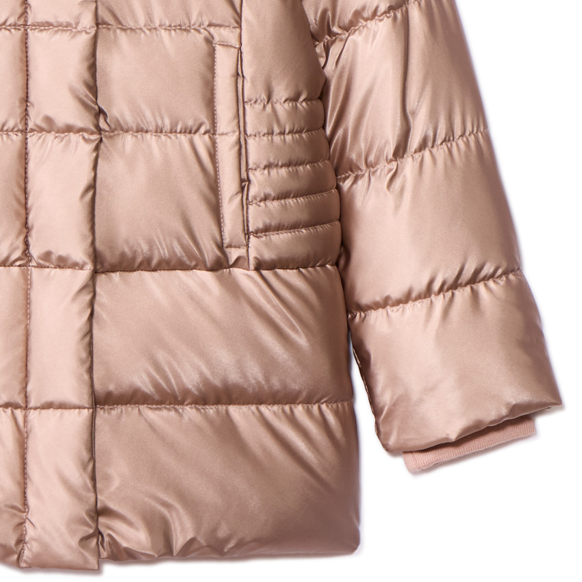 Chaqueta de abrigo metálica con capucha desmontable para niña 