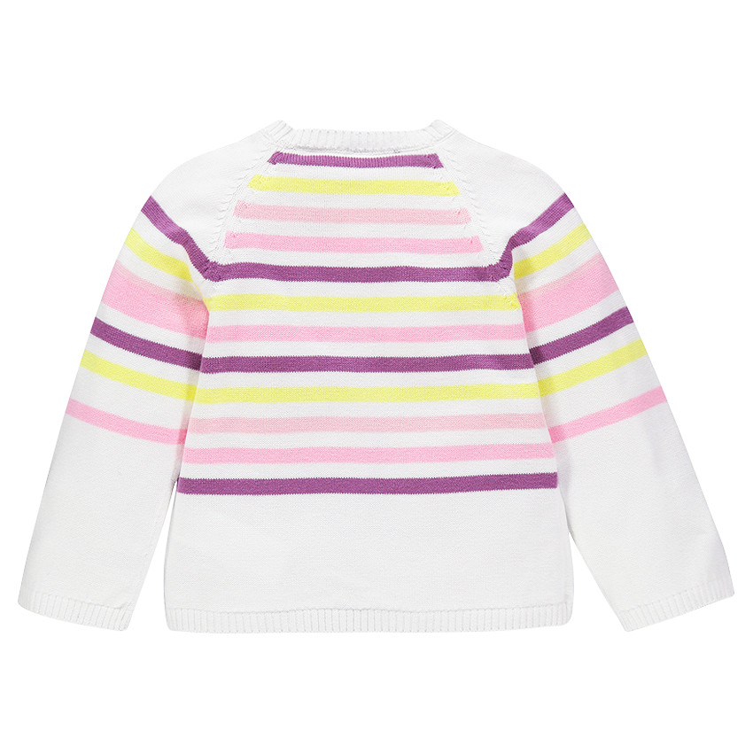 Gilet manches longues rayé et fleurs brodées 