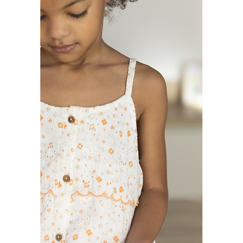 Top con volantes de bordado inglés con estampado floral para niña 