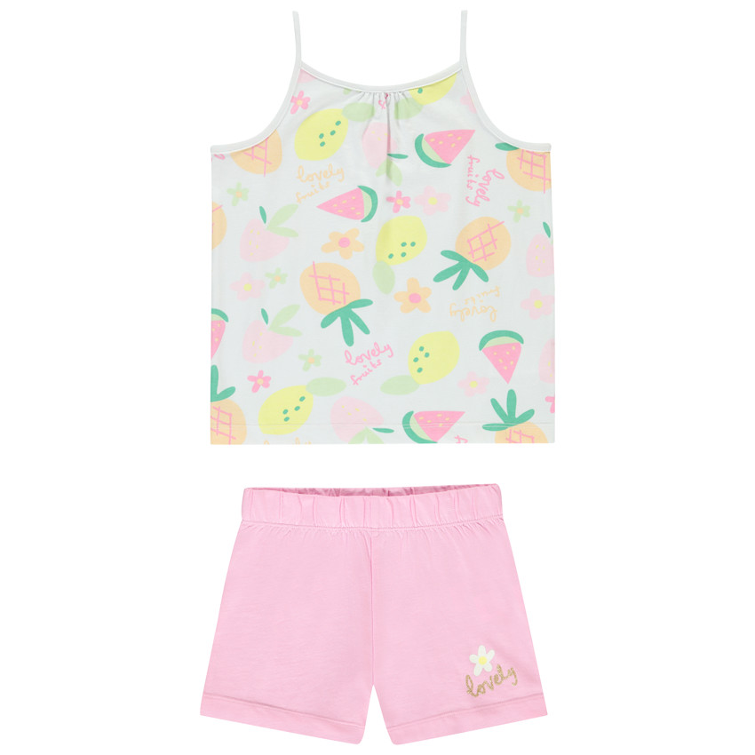 Conjunto de pijama corto de punto estampado de frutas para niña 