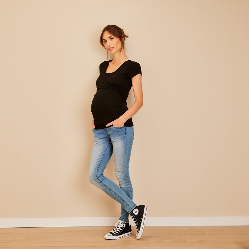 Pantalones para embarazada corte skinny extra stretch con banda alta 