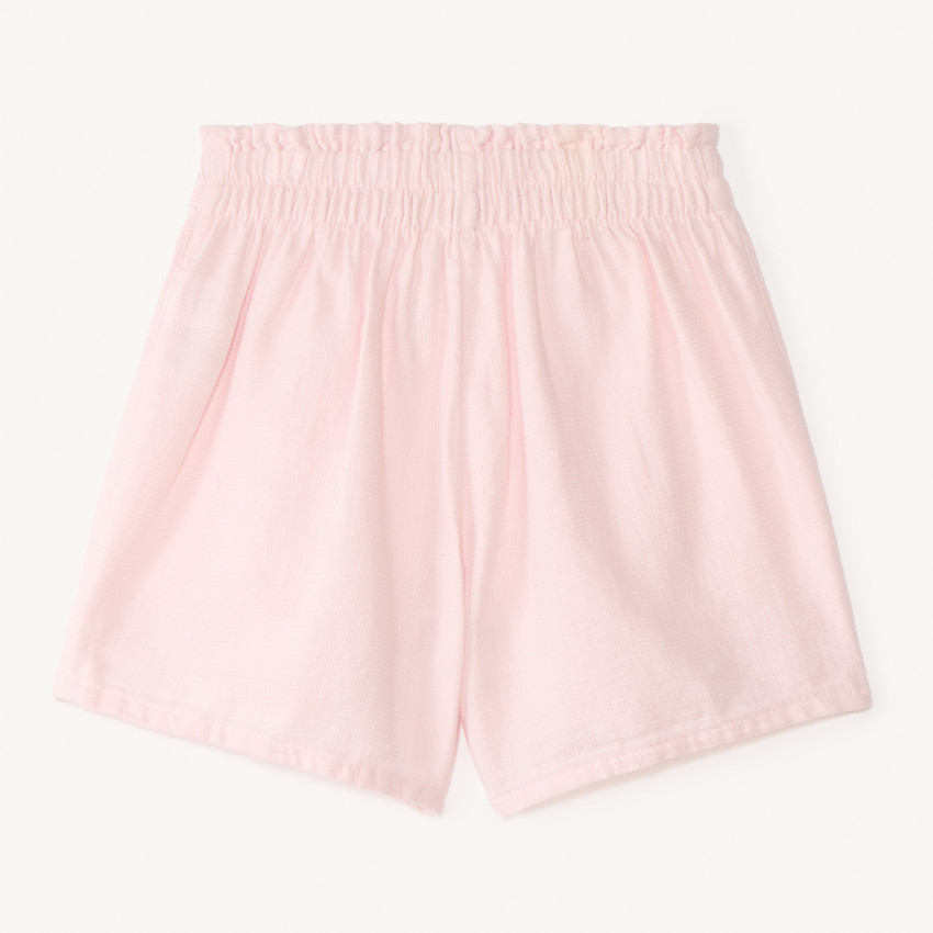Short de tela con galón de pompones para niña 