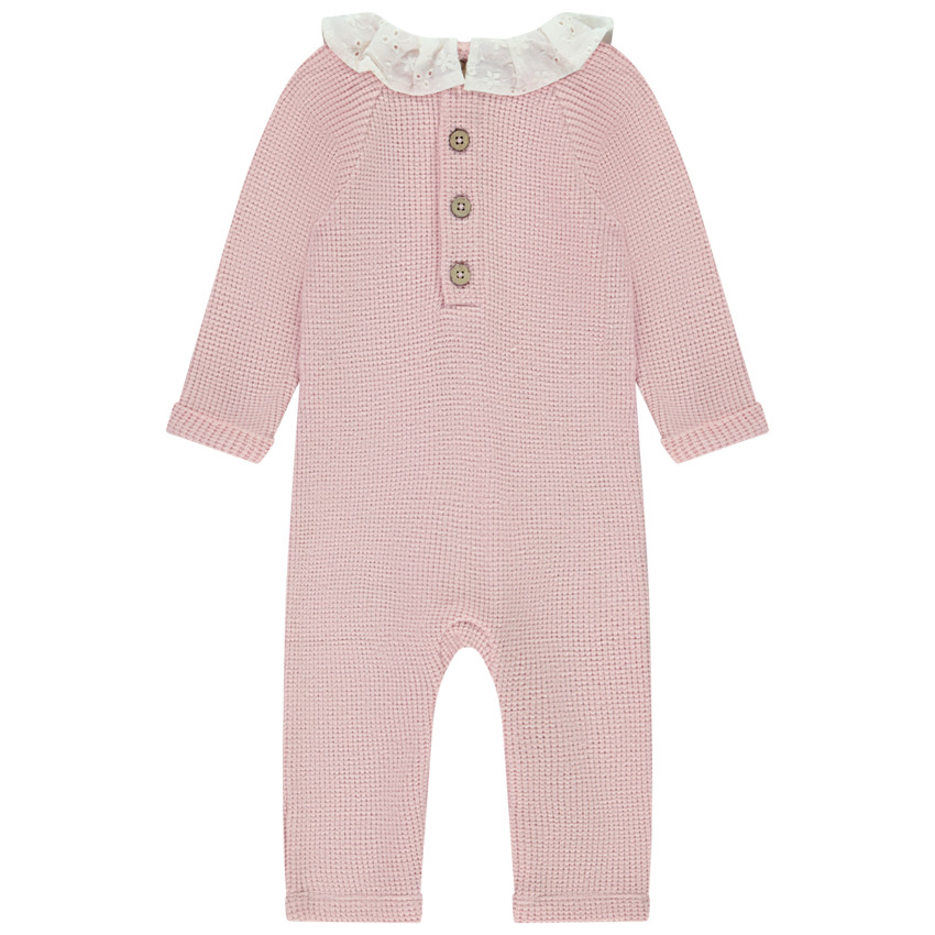 Pelele largo liso rosa con cuello de fantasía para bebé niña  Additional Pelele largo liso rosa con cuello de fantasía para bebé niña