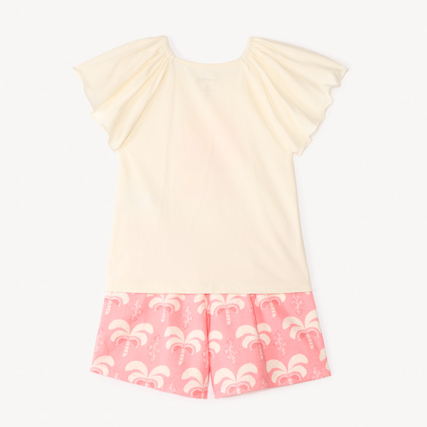 Conjunto de 2 piezas camiseta de manga corta + pantalón corto con motivos de palmera para niña. 