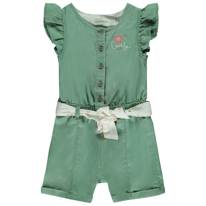 Combishort liso con cinturón estampado para bebé niña 