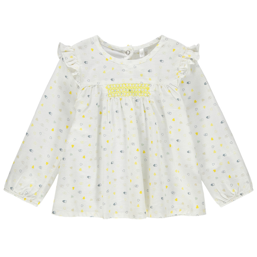 Tunique manches longues à coeurs all-over et volants 