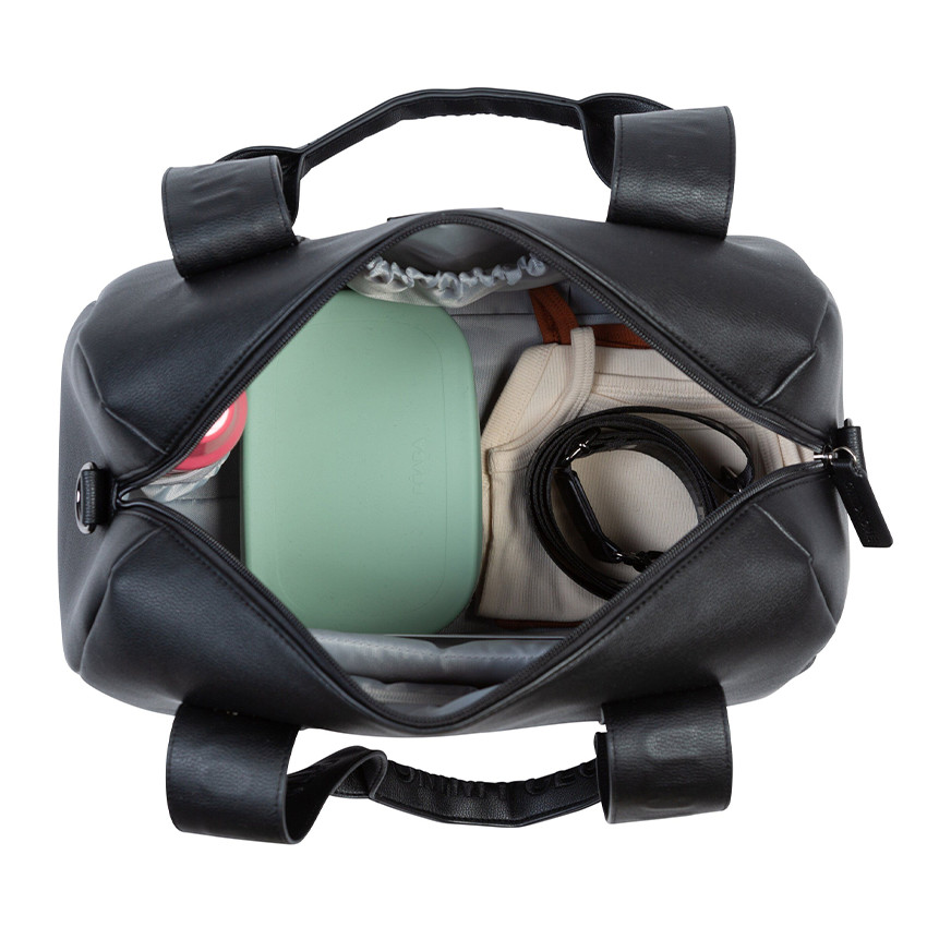 Bolso cambiador Mommy Club Signature de poliuretano vegano y cambiador negro. 