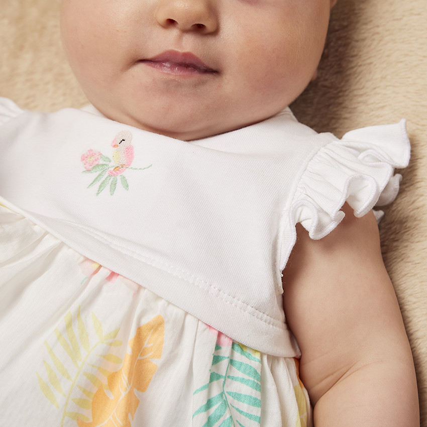 Robe body efecto 2 en 1 estampado follaje para bebé niña 